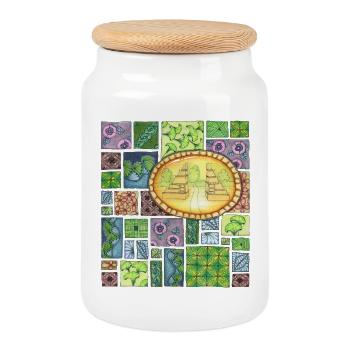 Bali temple on pattern patchwork - Keksdose mit Holzdeckel - Weiß - Vorne