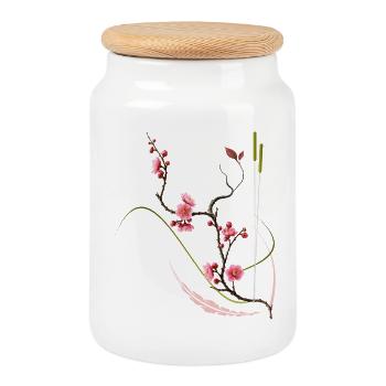 Japanese Plum Blossom Zen Style - Cookie Jar with Wooden Lid - white - Front