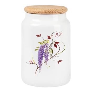 Glyzinienblüten voller Leichtigkeit, Ruhe und Zen - Keksdose mit Holzdeckel - Weiß - Vorne
