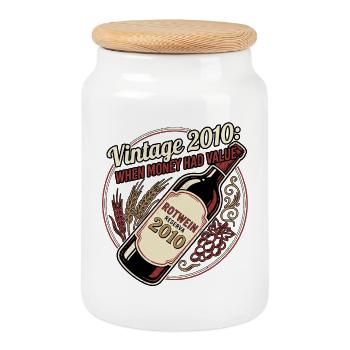 Vintage Rotwein - Keksdose mit Holzdeckel - Weiß - Vorne