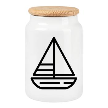 voilier - Boîte à biscuits avec couvercle en bois - blanc - Devant