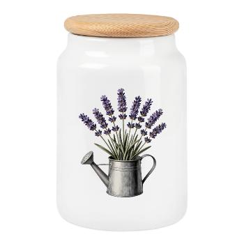 Lavande dans un arrosoir - Boîte à biscuits avec couvercle en bois - blanc - Devant