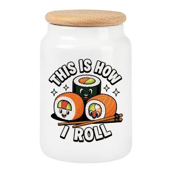 Comment lancer des rouleaux de sashimi japonais - Boîte à biscuits avec couvercle en bois - blanc - Devant