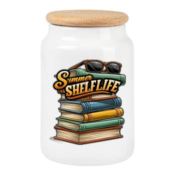 Books and sunglasses on the beach - Cookie Jar with Wooden Lid - white - Front
