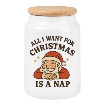 Santa Nap Cozy Christmas - Keksdose mit Holzdeckel - Weiß - Vorne