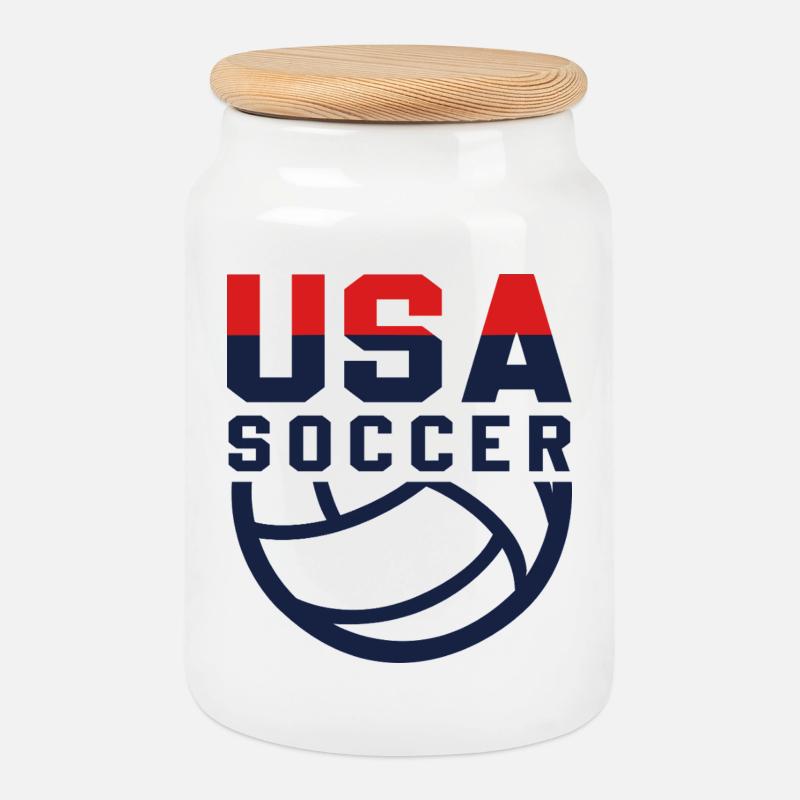 USA Soccer - Boîte à biscuits avec couvercle en bois - blanc