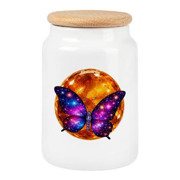 Venerta – Cosmic Butterfly of the Sun World - Cookie Jar with Wooden Lid - white - Front