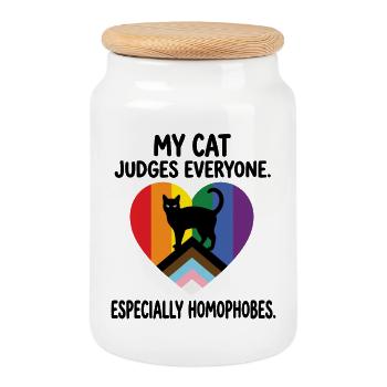 Mois de la fierté LGBT - Mon chat juge tout le monde - Boîte à biscuits avec couvercle en bois - blanc - Devant