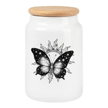 World of the Sun – Eternal Cosmic Butterfly - Cookie Jar with Wooden Lid - white - Front