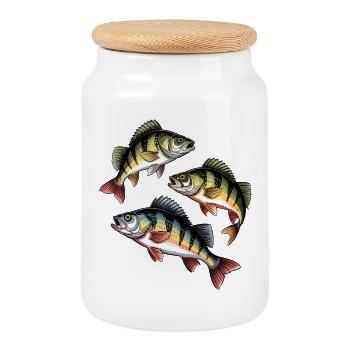 Pêche à la perche - Boîte à biscuits avec couvercle en bois - blanc - Devant