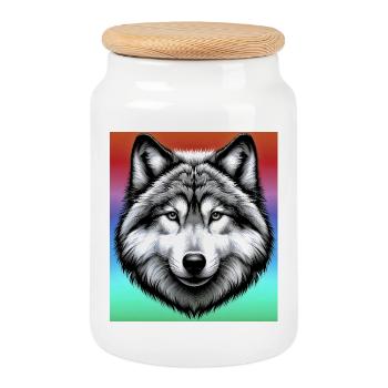 Wolf - Keksdose mit Holzdeckel - Weiß - Vorne