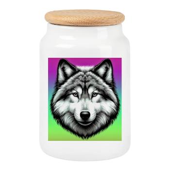 Wolf - Keksdose mit Holzdeckel - Weiß - Vorne