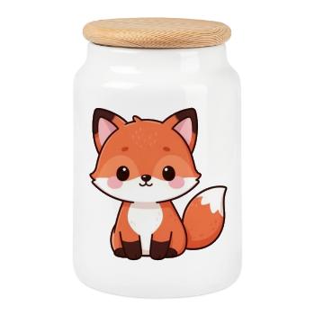 Cadeau Kawaii Renard mignon - Boîte à biscuits avec couvercle en bois - blanc - Devant