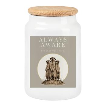 Always Aware Funny Meerkat - Keksdose mit Holzdeckel - Weiß - Vorne