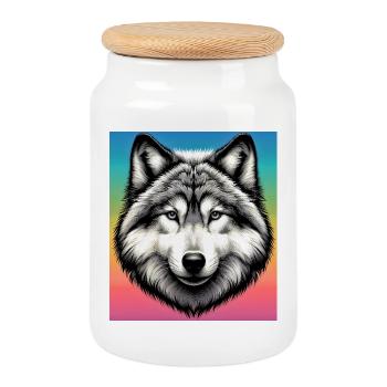 Wolf - Keksdose mit Holzdeckel - Weiß - Vorne