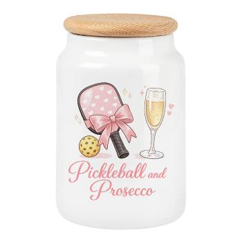 Pickleball und Prosecco Flair - Keksdose mit Holzdeckel - Weiß - Vorne