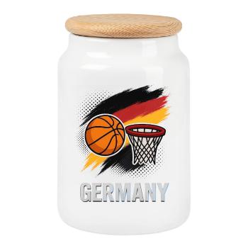 Germany Basketball Flag Style - Cookie Jar with Wooden Lid - white - Front