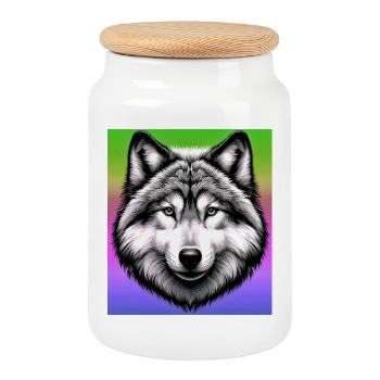 Wolf - Cookie Jar with Wooden Lid - white - Front