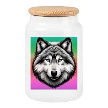 Wolf - Cookie Jar with Wooden Lid - white - Front