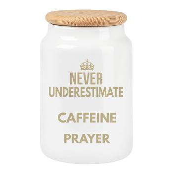 Never Underestimate A Woman Powered By Caffeine - Cookie Jar with Wooden Lid - white - Front