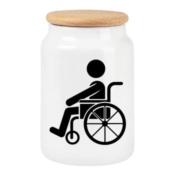 Homme en fauteuil roulant - Boîte à biscuits avec couvercle en bois - blanc - Devant