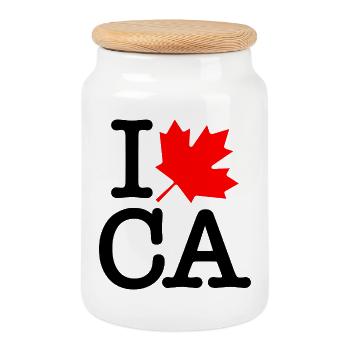 Rouge très poli Noir J’adore la feuille d’érable du Canada - Boîte à biscuits avec couvercle en bois - blanc - Devant