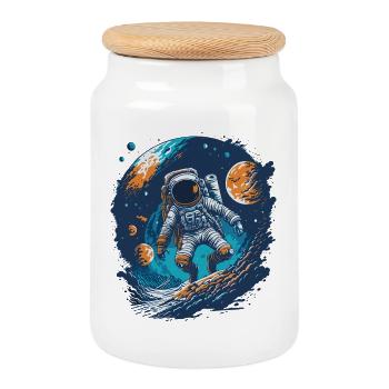 Astronaut in Space - Cookie Jar with Wooden Lid - white - Front