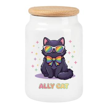 Pride Month LGBTQ - Ally Cat - Cookie Jar with Wooden Lid - white - Front