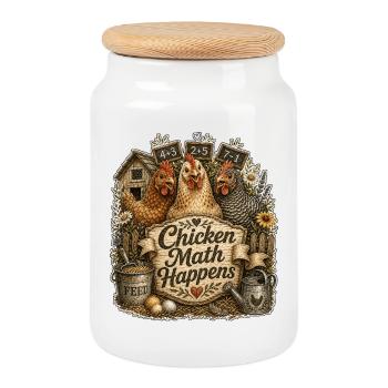 Chicken Math Happens - Cookie Jar with Wooden Lid - white - Front