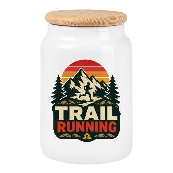Trailrunning - Keksdose mit Holzdeckel - Weiß - Vorne