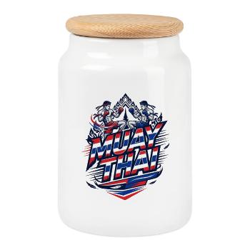 Muay Thai Boxing Fighter Retro Vintage Design - Keksdose mit Holzdeckel - Weiß - Vorne