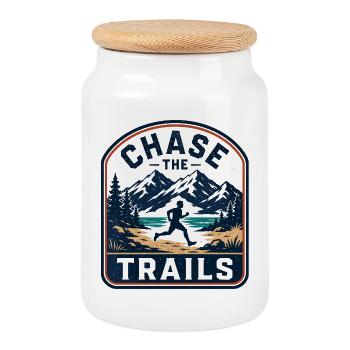 Badge de coureur de montagne Chase the Trails - Boîte à biscuits avec couvercle en bois - blanc - Devant
