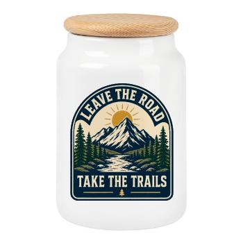 Quittez la route Prenez les sentiers Montagne - Boîte à biscuits avec couvercle en bois - blanc - Devant
