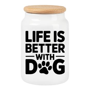 Life is better with a dog - Cookie Jar with Wooden Lid - white - Front