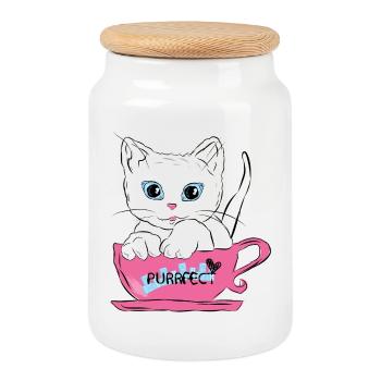 Chat Purrfect dans une tasse de thé rose - Boîte à biscuits avec couvercle en bois - blanc - Devant