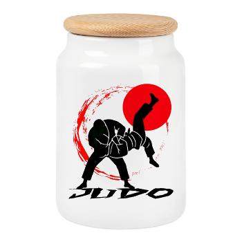 Judo - Boîte à biscuits avec couvercle en bois - blanc - Devant