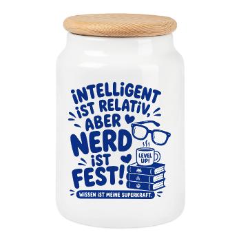 Intelligent Ist Relativ Nerd - Keksdose mit Holzdeckel - Weiß - Vorne
