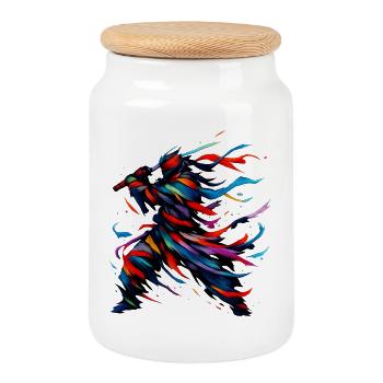 Bunte Flammenpfeile Urban Samurai - Keksdose mit Holzdeckel - Weiß - Vorne