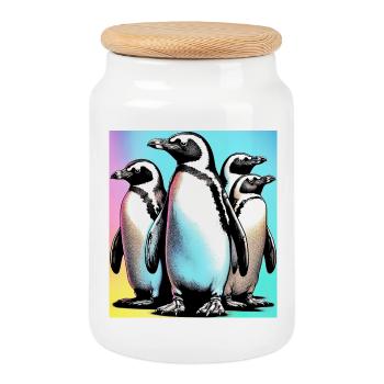Pingouins Pingouins - Boîte à biscuits avec couvercle en bois - blanc - Devant