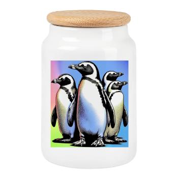 Pingouins Pingouins - Boîte à biscuits avec couvercle en bois - blanc - Devant