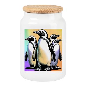 Pingouins Pingouins - Boîte à biscuits avec couvercle en bois - blanc - Devant