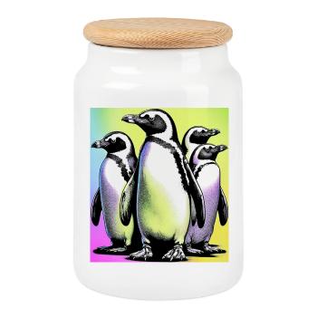 Pingouins Pingouins - Boîte à biscuits avec couvercle en bois - blanc - Devant