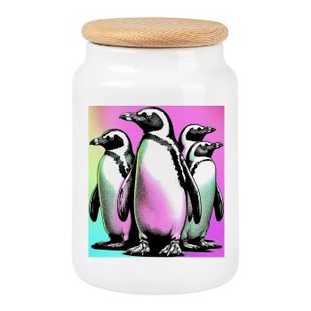 Pingouins Pingouins - Boîte à biscuits avec couvercle en bois - blanc - Devant
