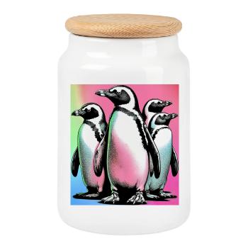 Pingouins Pingouins - Boîte à biscuits avec couvercle en bois - blanc - Devant