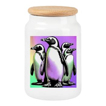 Pingouins Pingouins - Boîte à biscuits avec couvercle en bois - blanc - Devant