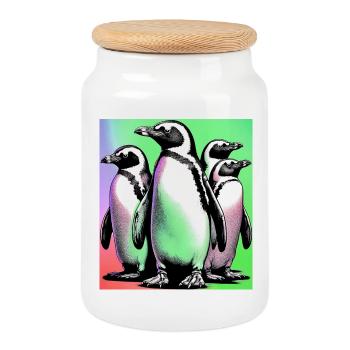 Pingouins Pingouins - Boîte à biscuits avec couvercle en bois - blanc - Devant