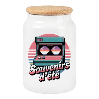 Souvenirs d’Été Pixel Art Rétro Arcade Vintage  - Boîte à biscuits avec couvercle en bois - blanc - Devant