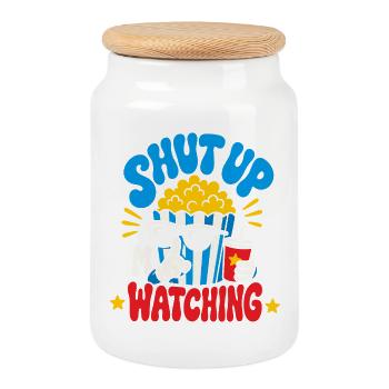 Shut Up I'm Watching Movies - Cookie Jar with Wooden Lid - white - Front
