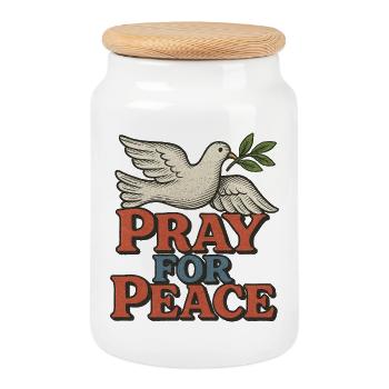 Pray for Peace Taube Vintage - Keksdose mit Holzdeckel - Weiß - Vorne