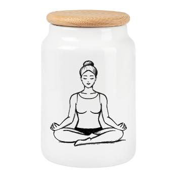 Meditierende Frau Yoga - Illustration - Keksdose mit Holzdeckel - Weiß - Vorne